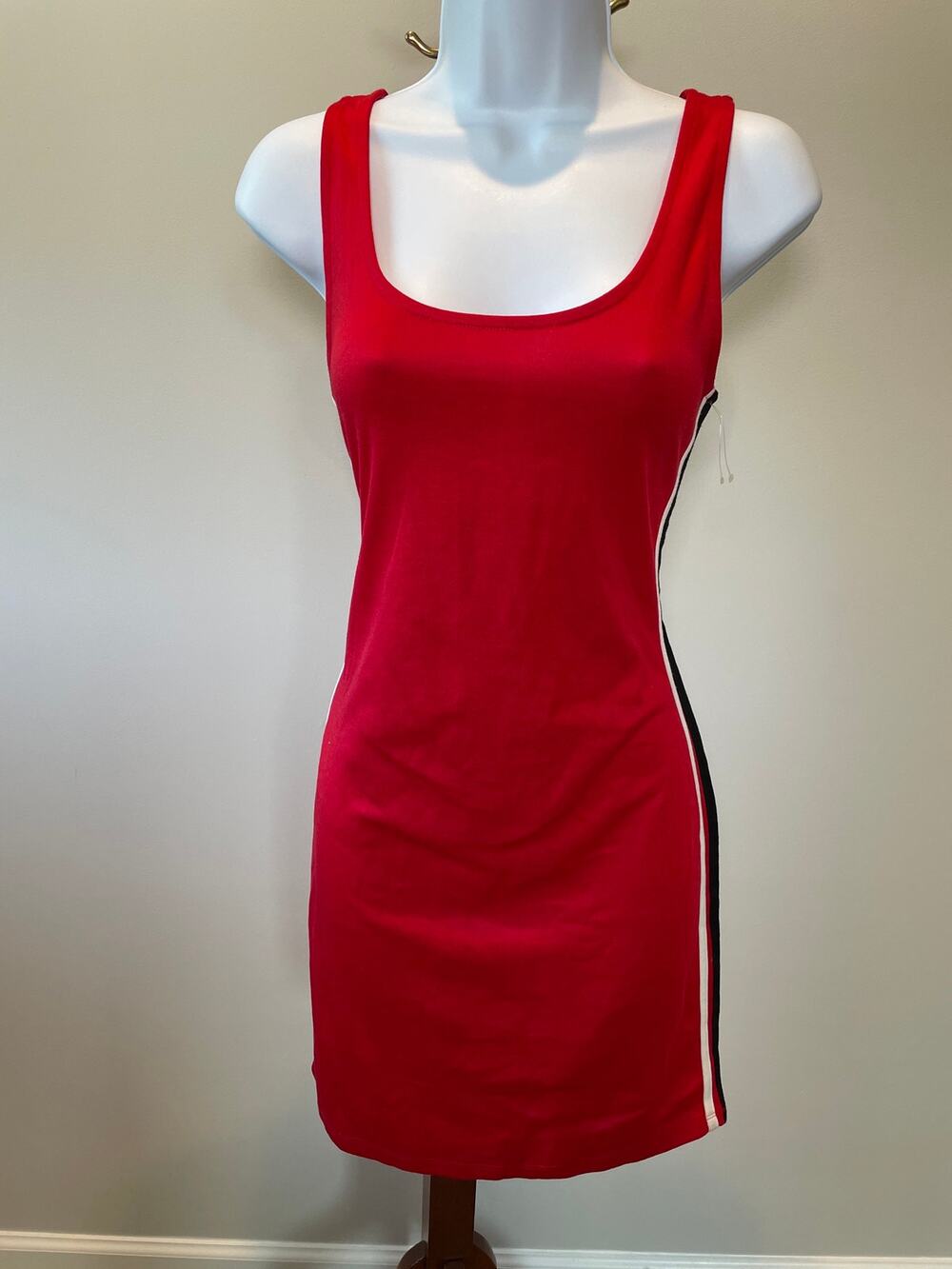 H&M Divided Bodycon Tank Dress Size 10 Red Side Stripe
